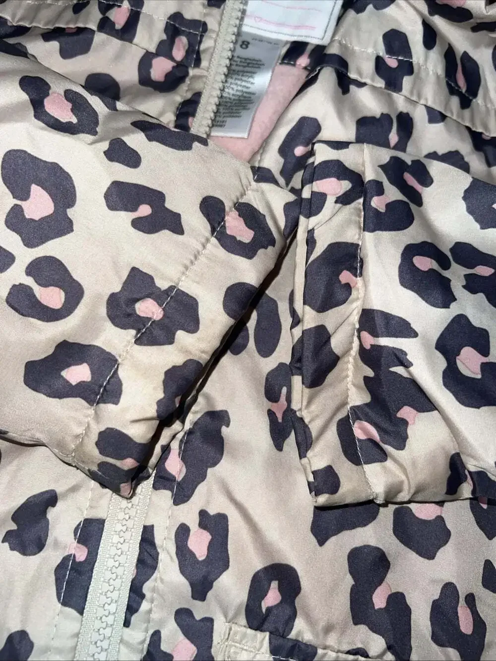 Carter's Girl's Size 8 Fleece Lined Coat Hooded, Zip Up Leopard Print Pink